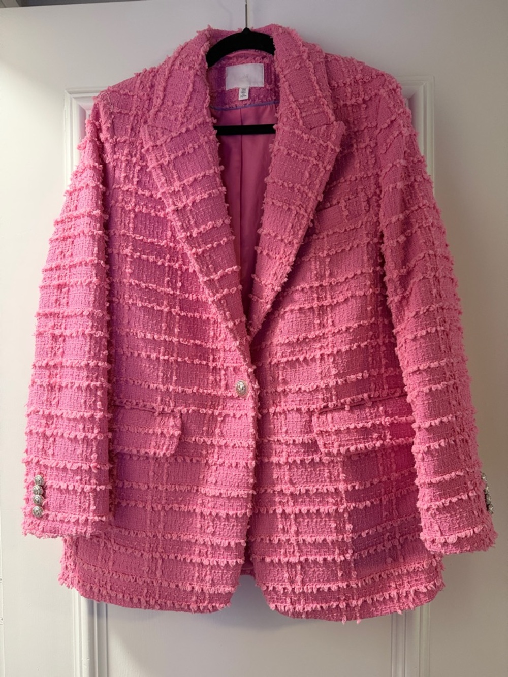 H&M Bright Pink Textured Bouclé Blazer